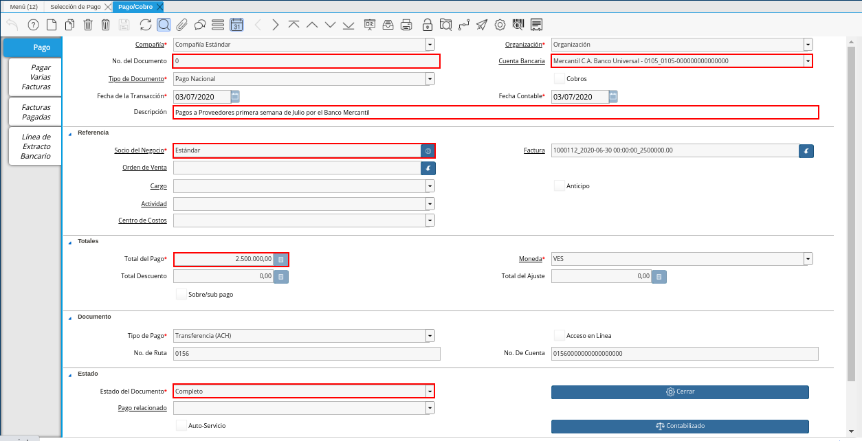 Ventana Pago Cobro desde el acercar