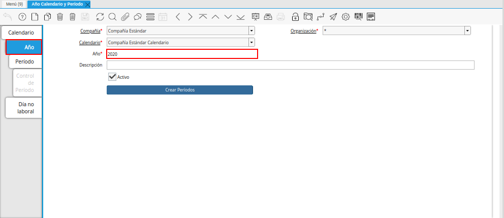 Pestaña Año de la Ventana Año Calendario Período