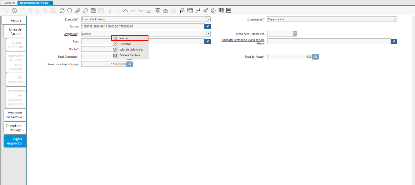 Acercar Asignación de Nota de Crédito de CxP