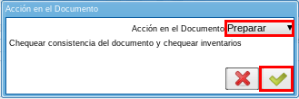 Acción Completar y Opción OK