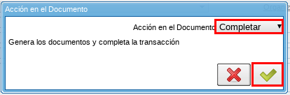 Acción Completar y Opción OK