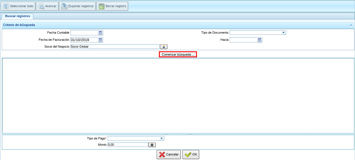 Opción Comenzar Búsqueda
