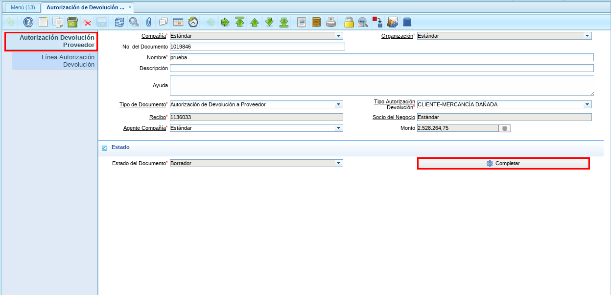 Ventana Principal y Opción Completar