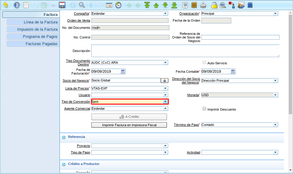 Campo Tipo de Conversión