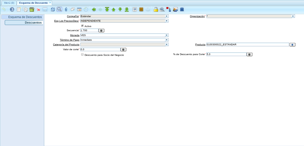 Pestaña de Descuentos en Moneda VES
