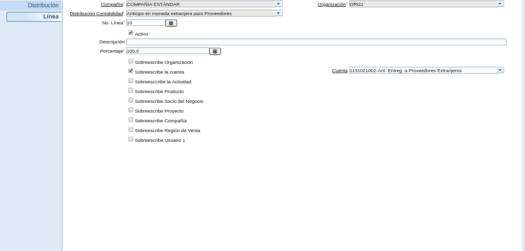 Pestaña Línea de la Distribución