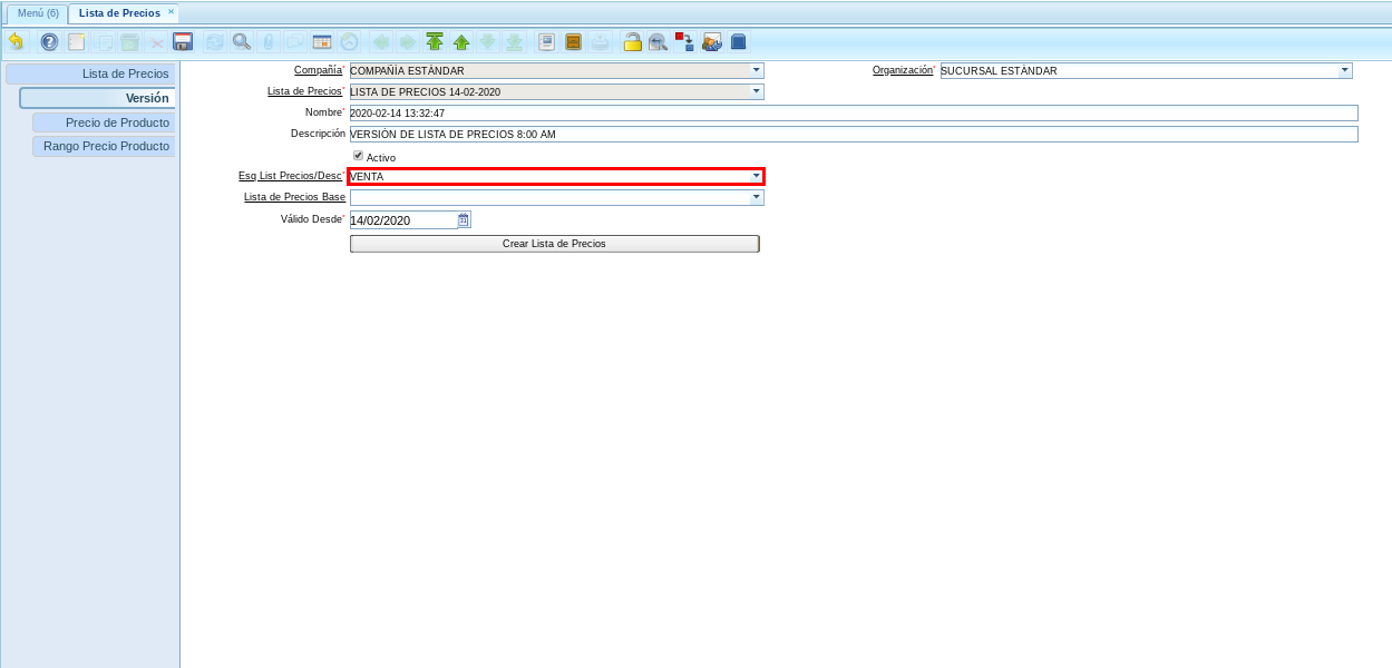 Campo Esq. List Precios/Desc