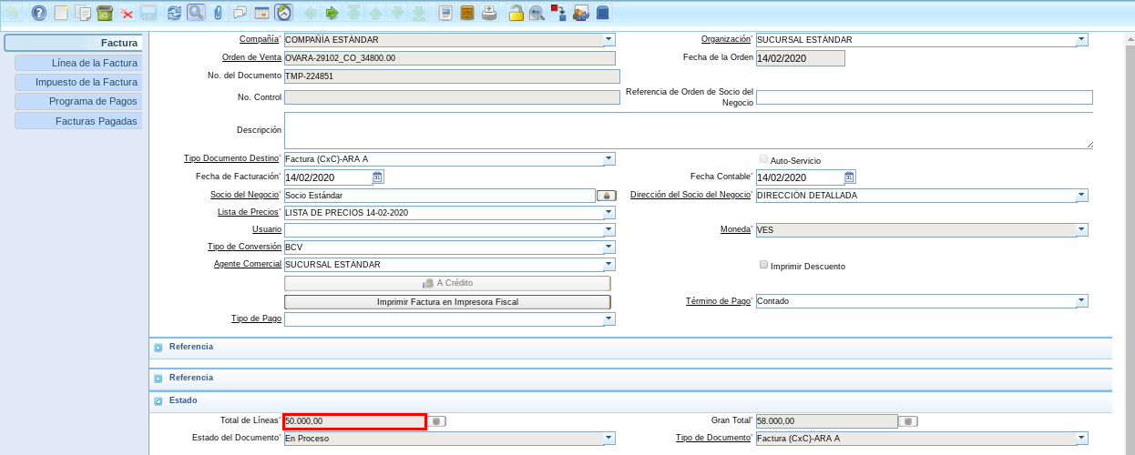 Factura Generada en Preparar 2