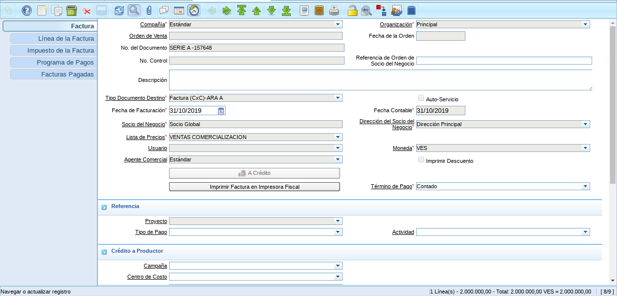 Factura del Socio del Negocio Cliente