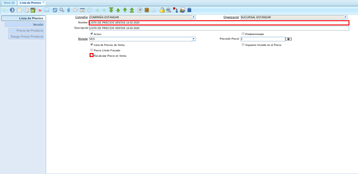Lista de Precio con Recalcular Destildado 1