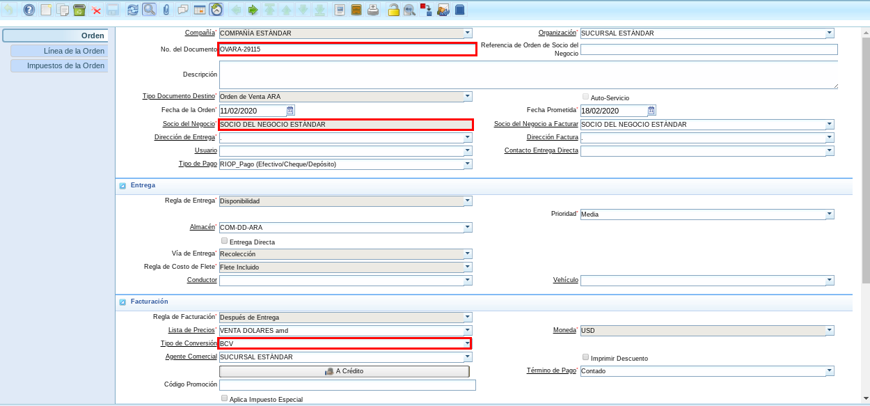 Orden de Venta Importada con Tipo de Conversión con el Checklist Predeterminado Tildado 2
