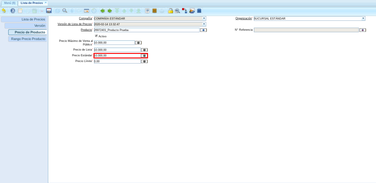 Campo Precio Estándar
