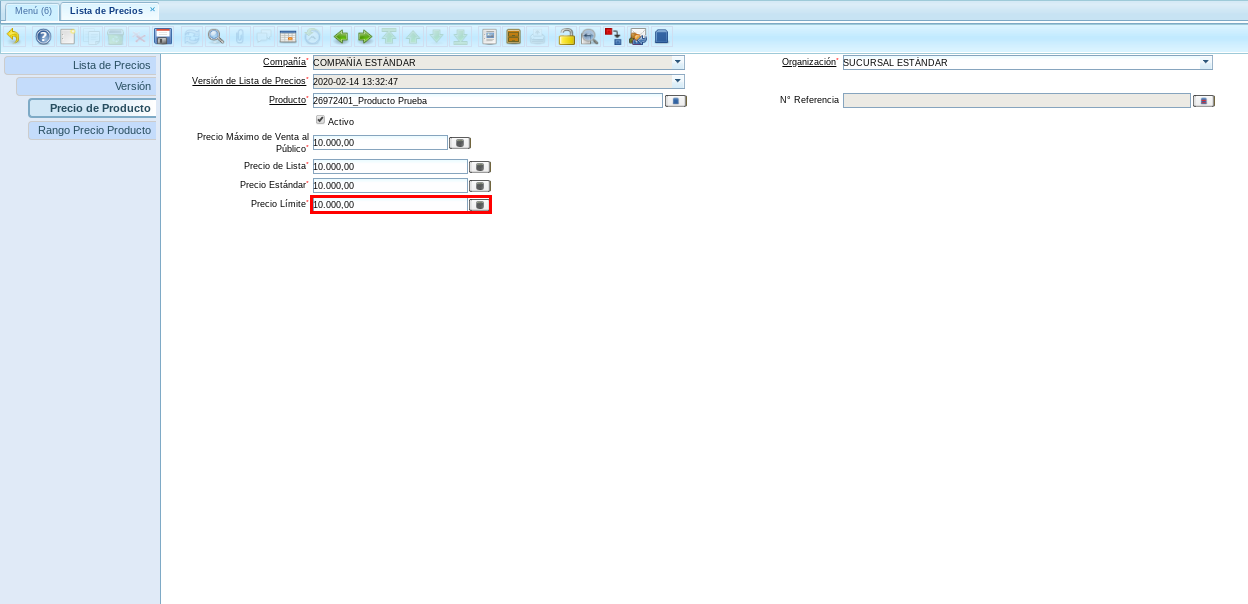 Campo Precio Límite