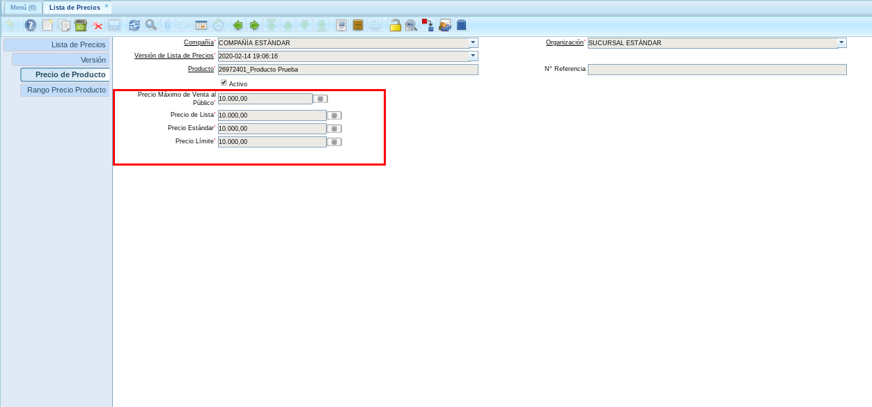 Precio del Producto con Recalcular Destildado 1