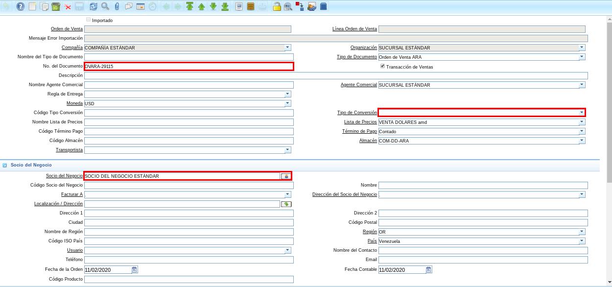 Registro de Importador de Órdenes con Campo Tipo de Conversión en Blanco y con Checklist Tildado 2