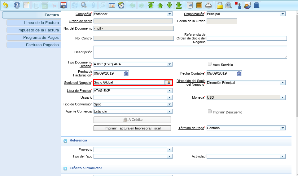 Campo Socio del Negocio