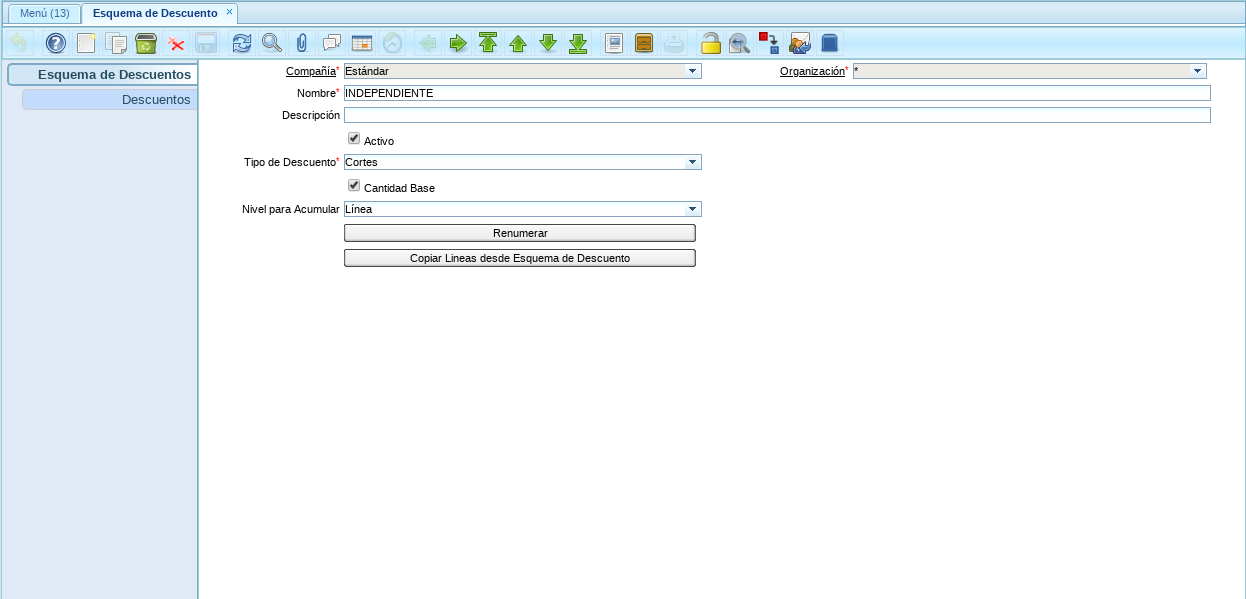 Ventana de Esquema de Descuentos