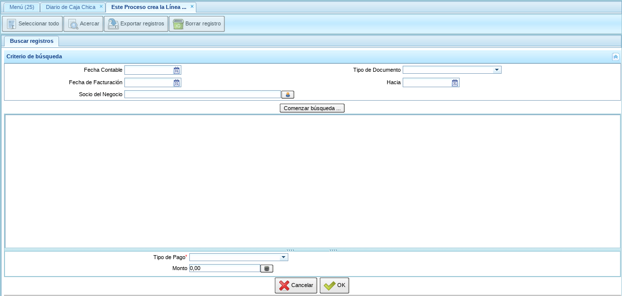 Ventana del Proceso Crear desde Factura