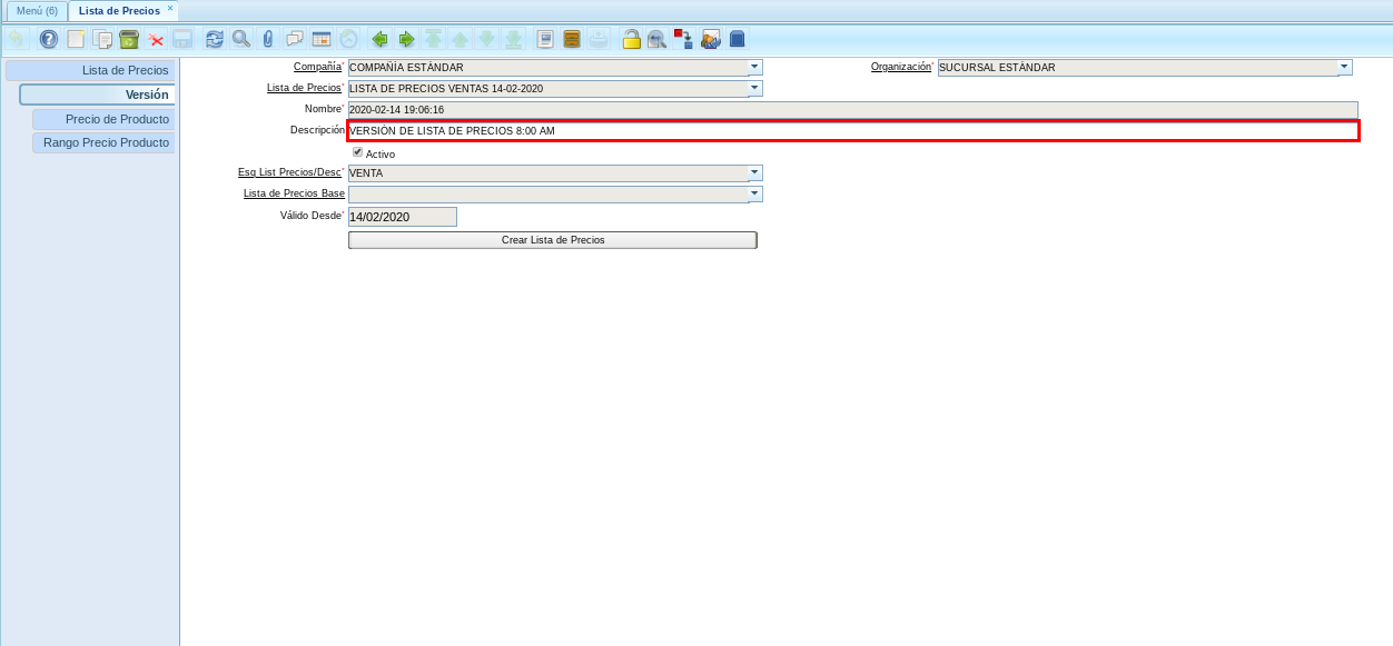 Versión de Lista de Precio con Recalcular Destildado 1