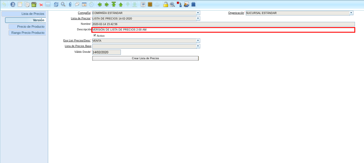 Versión de Lista de Precios 3