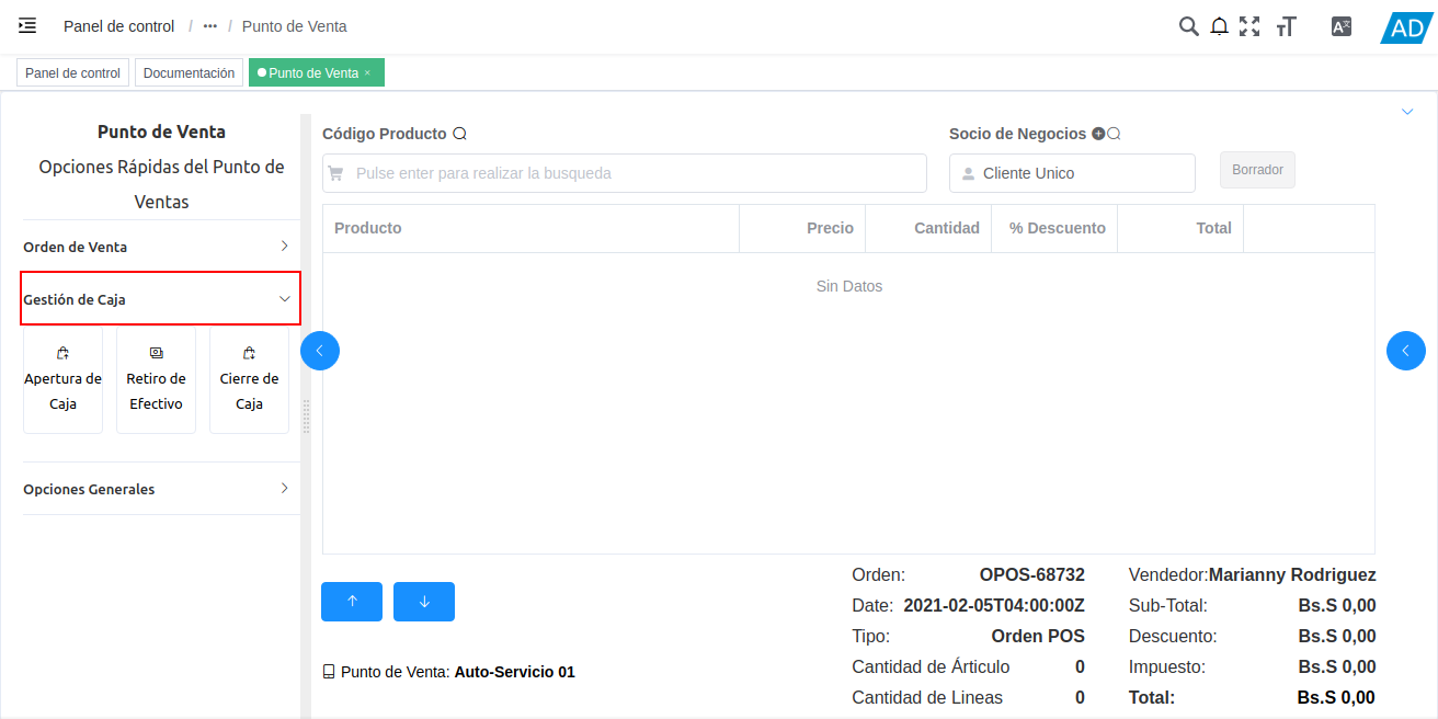 carpeta gestión de caja