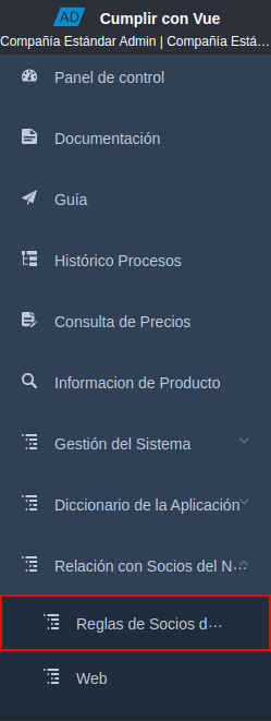 menú del directorio de socios del negocio