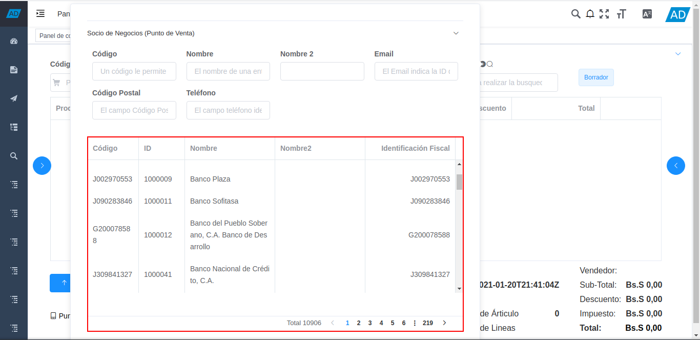 resultado de búsqueda de información de socios del negocio