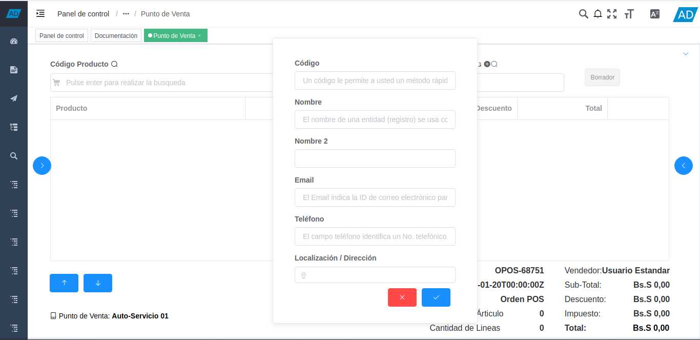 ventana de registro de socio del negocio