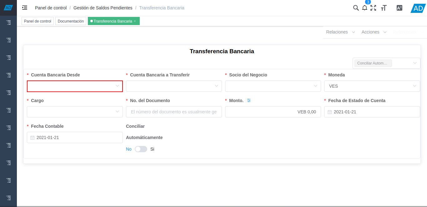 Campo Cuenta Bancaria Desde