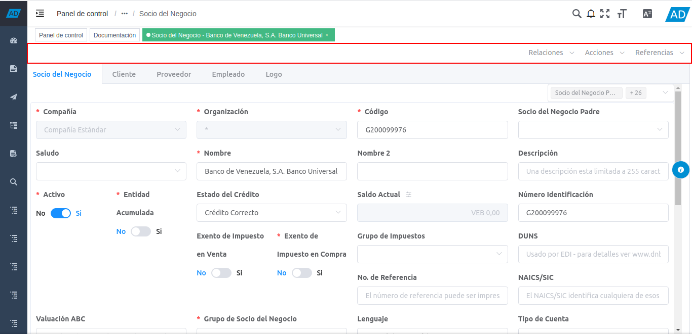 menú de contexto de adempiere