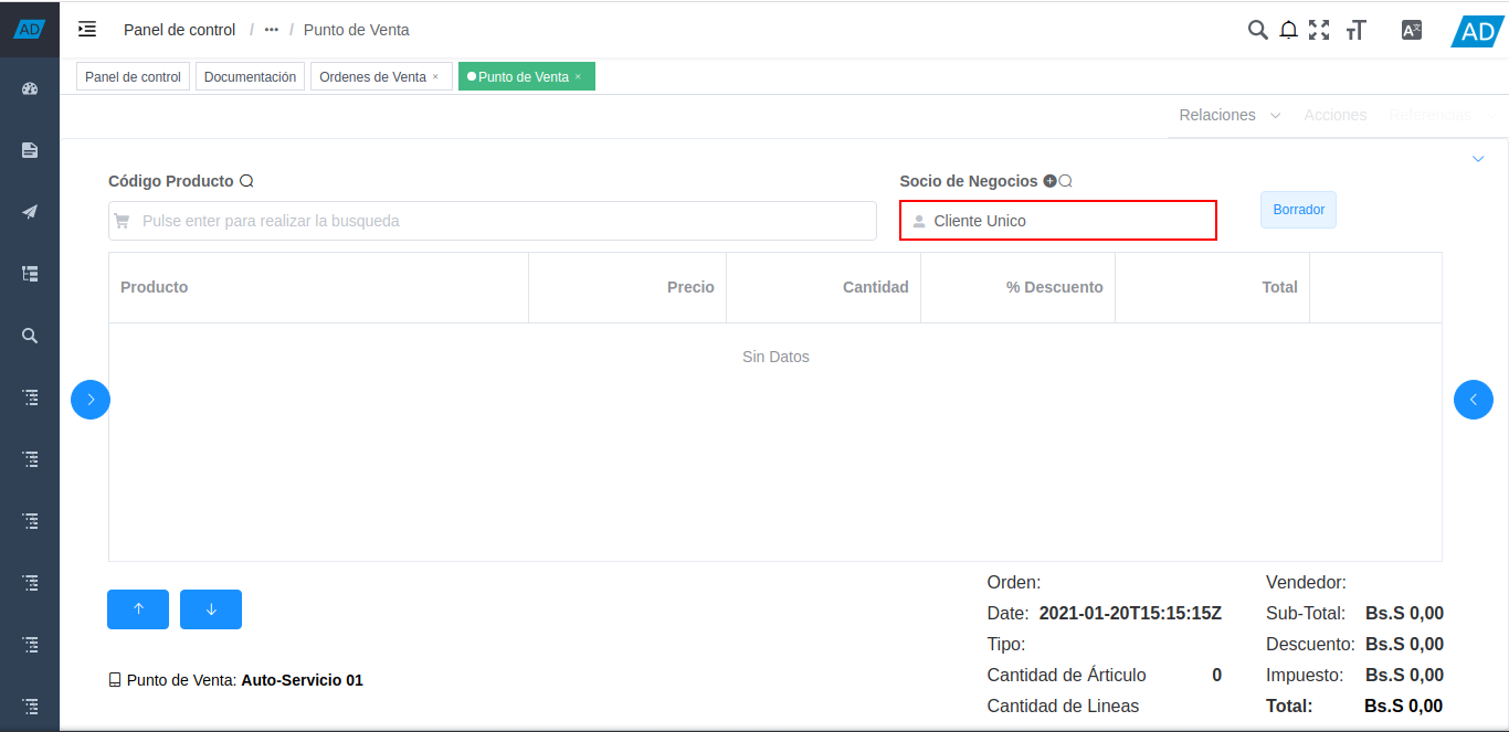 selección del cliente en el formulario punto de venta