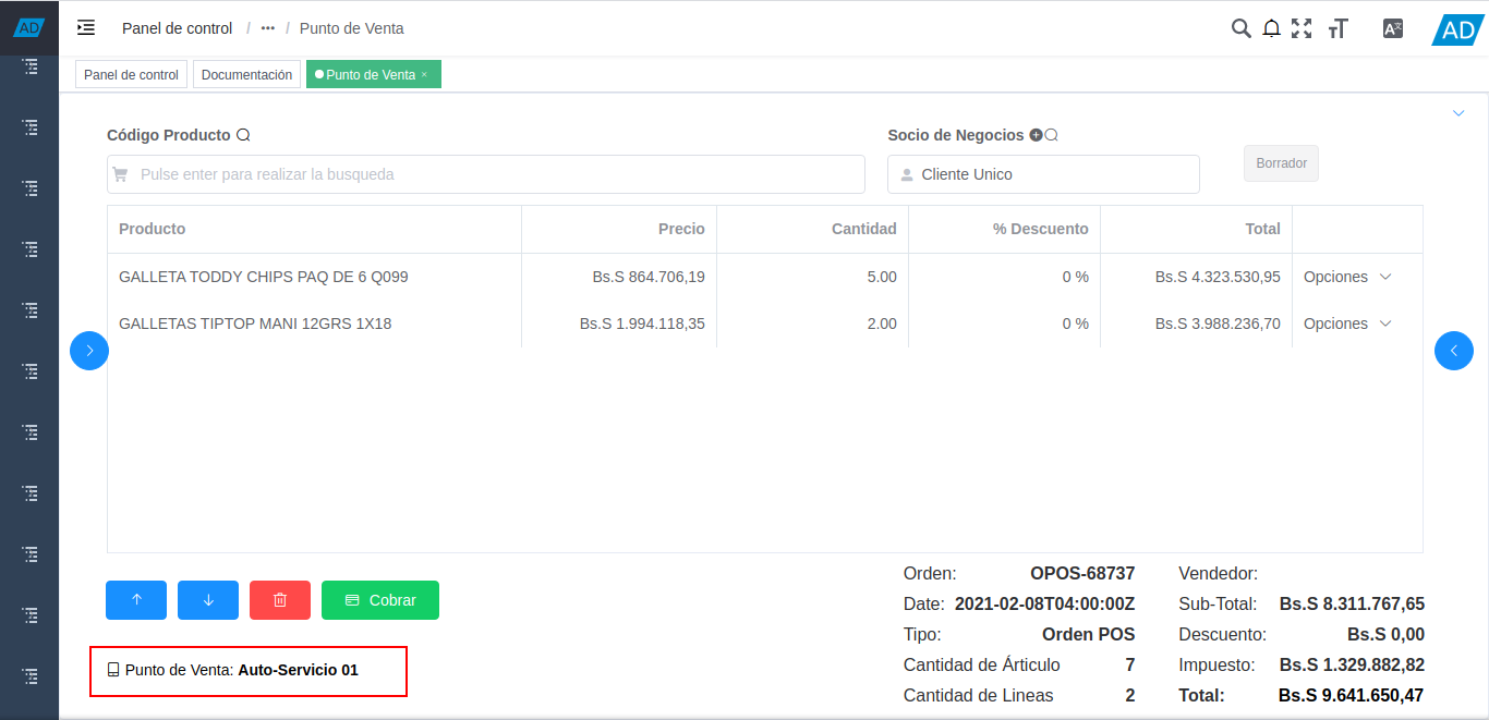 opción punto de venta del formulario