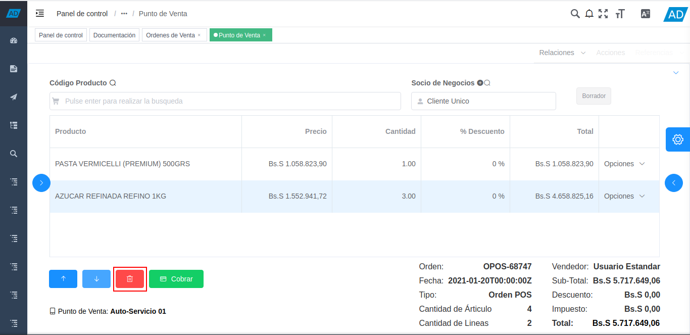 icono eliminar producto del formulario punto de venta