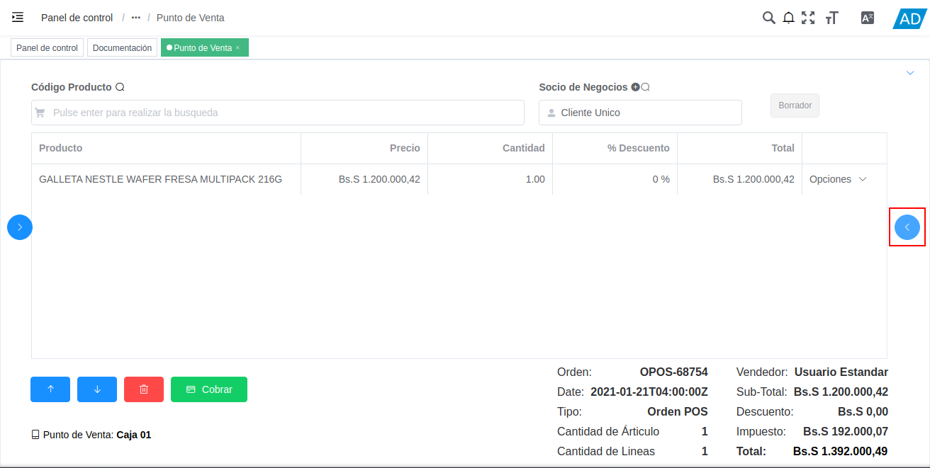 icono menor que del formulario punto de venta