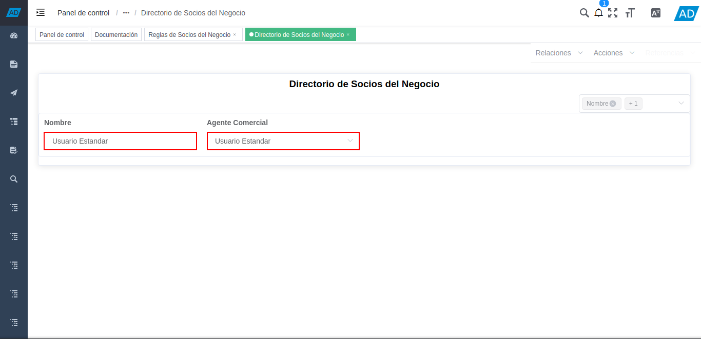 información en los campos agregados
