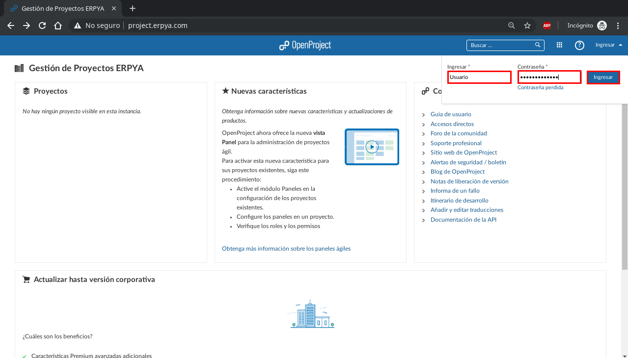 Ingresar a OpenProject