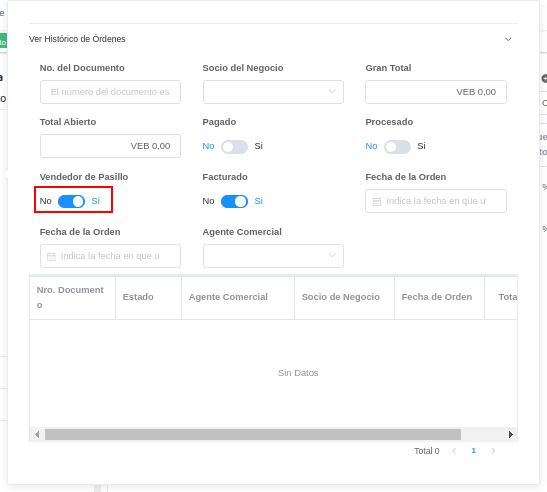 campo vendedor de pasillo de la ventana histórico de órdenes