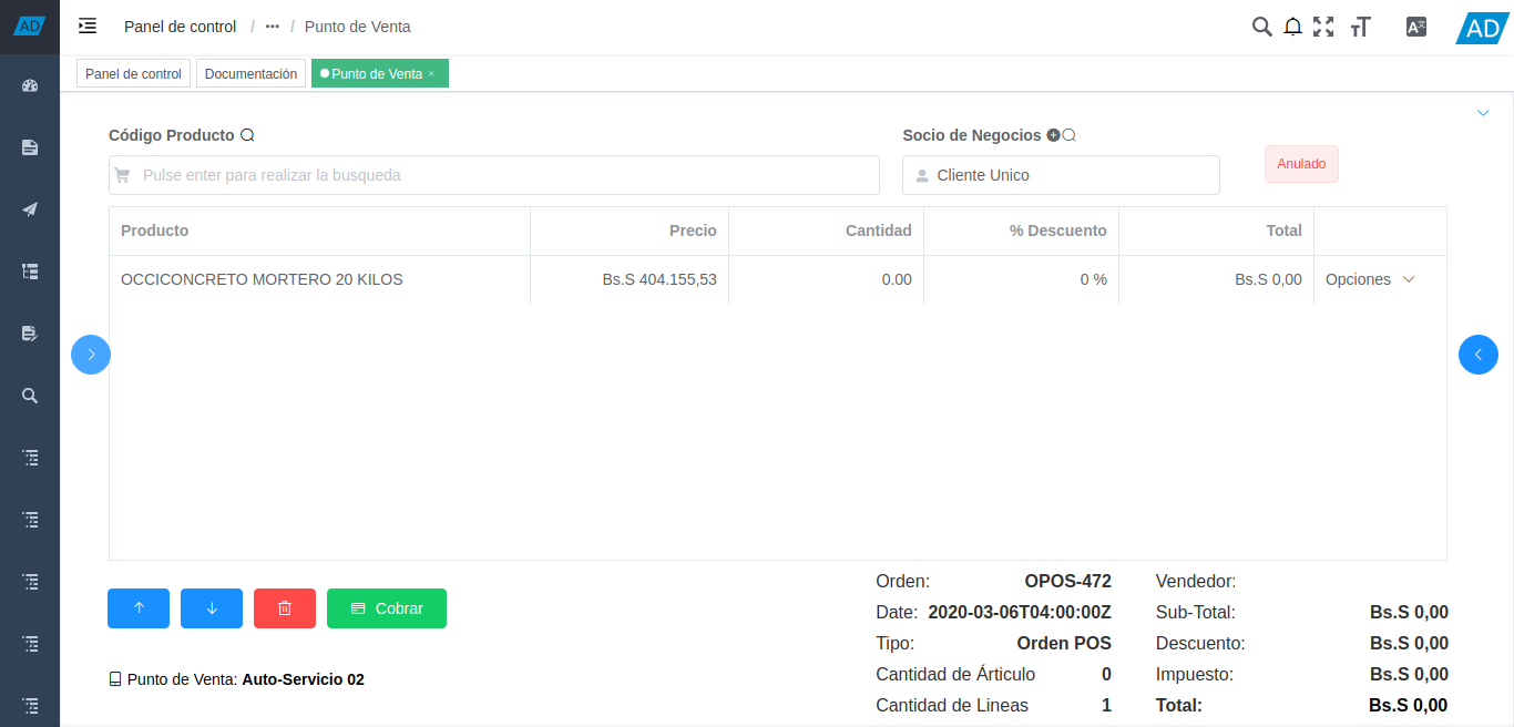 sección líneas de la orden