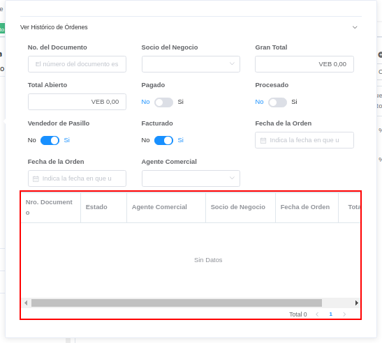 resultados de la búsqueda de la orden