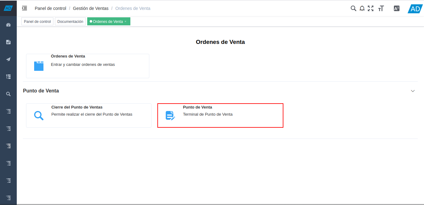 selección de formulario punto de venta