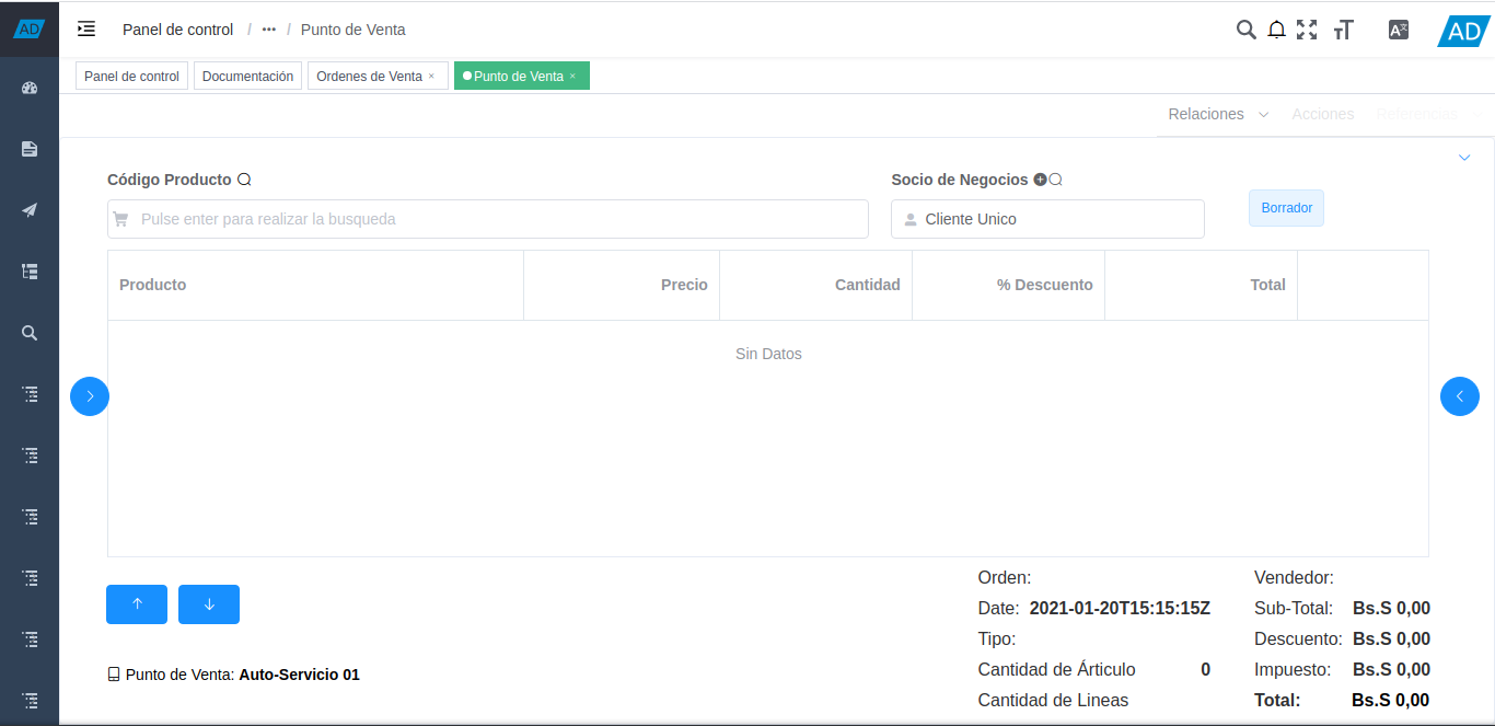 ventana del formulario punto de venta
