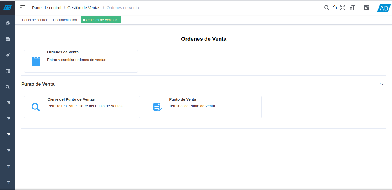ventana órdenes de venta del punto de venta