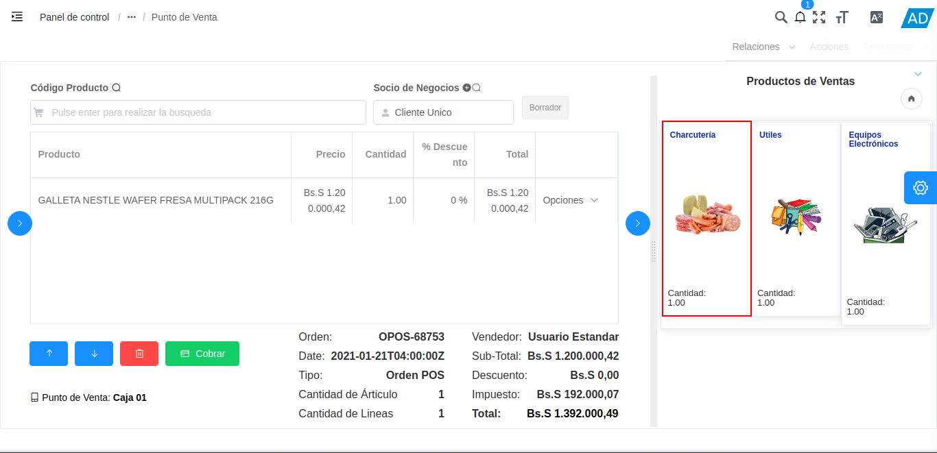selección de categoría de producto
