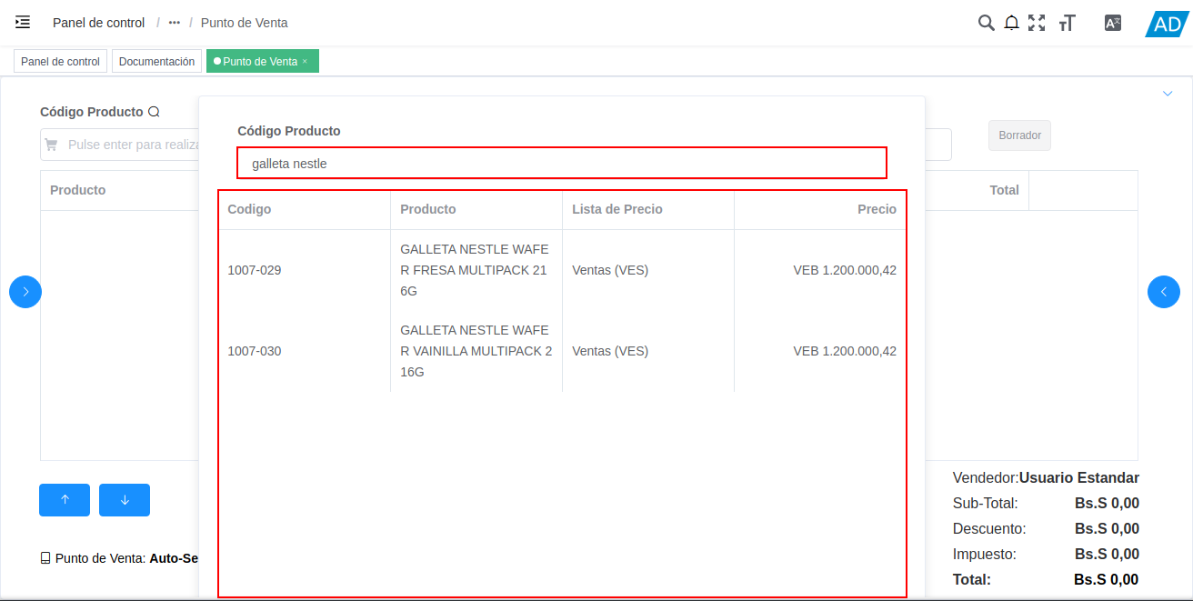 resultado de búsqueda de productos por icono