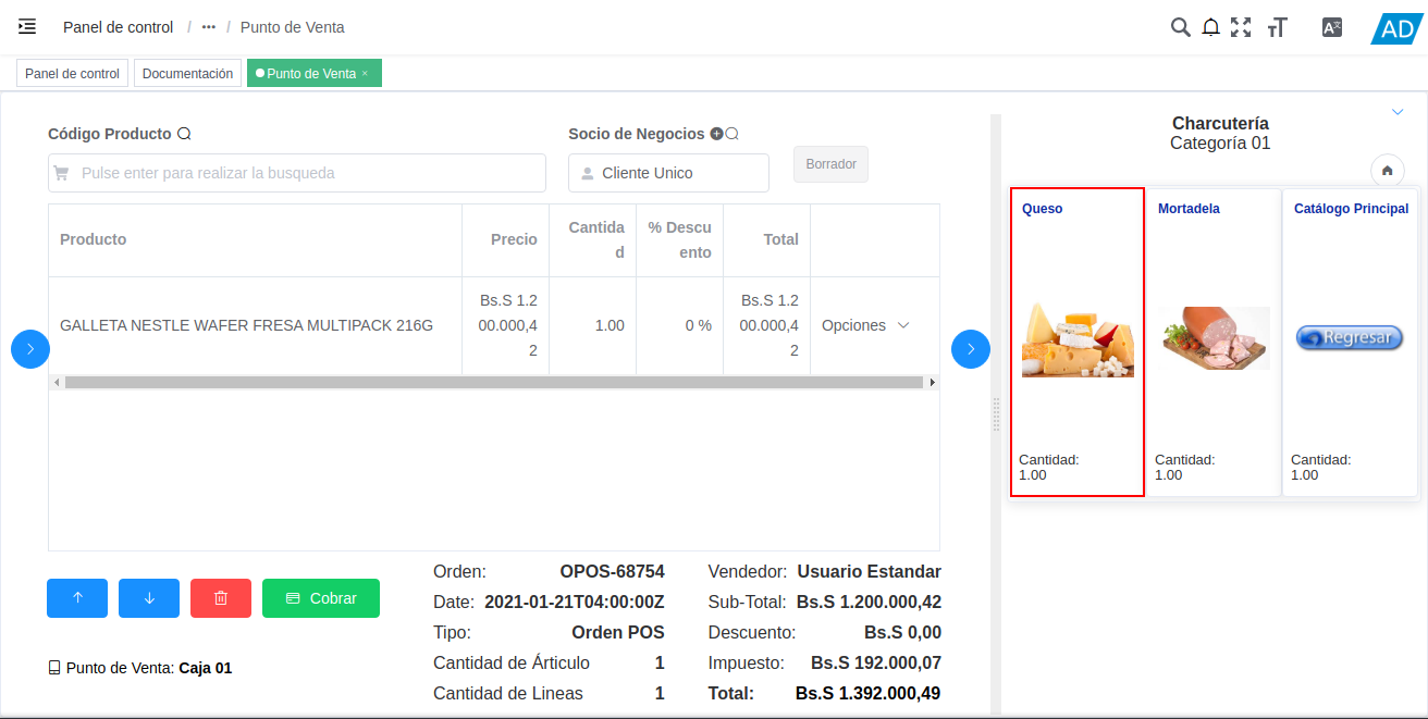 selección de producto en categoría
