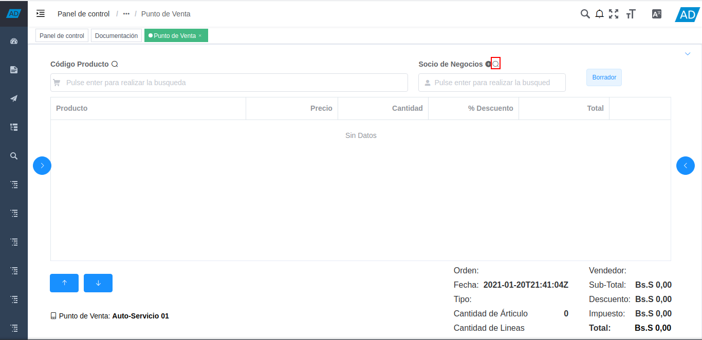 icono buscar socio de negocios del formulario punto de venta