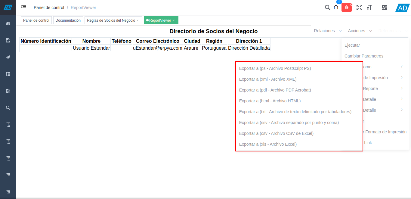 seleccionar formato a exportar