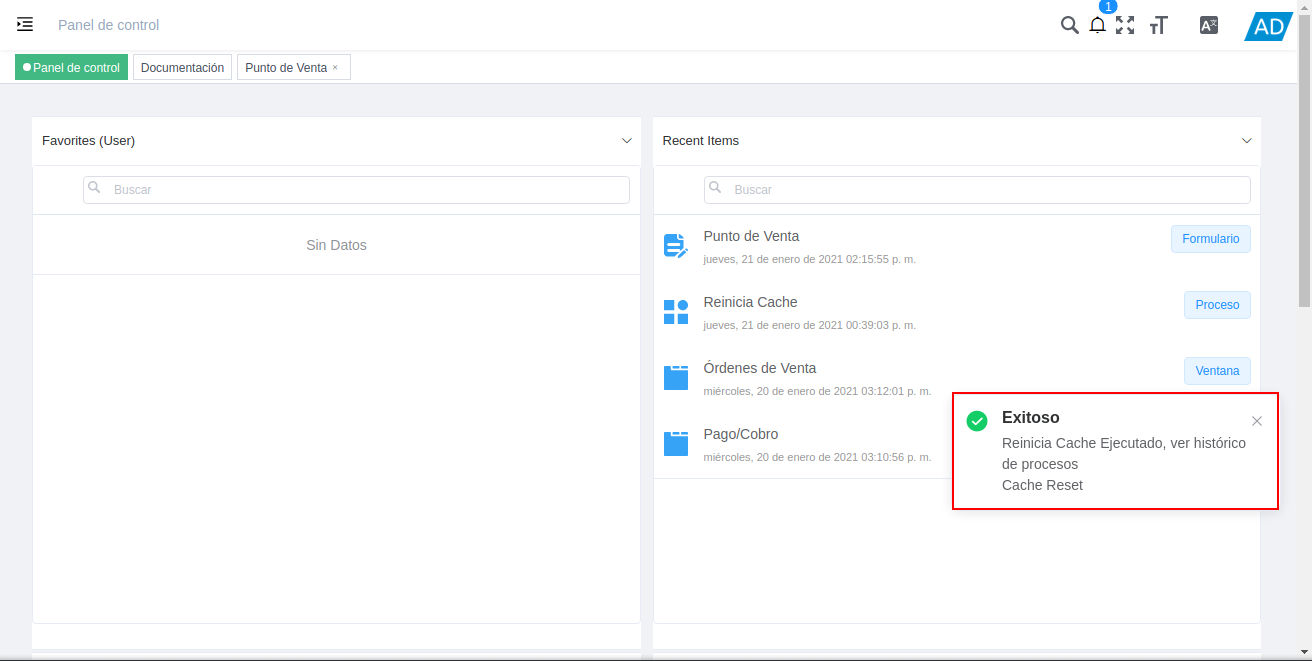 reinicio exitoso del cache