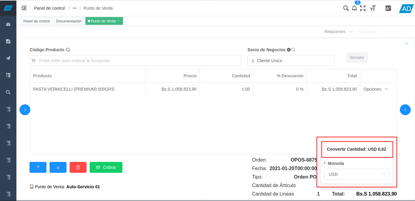 monto total de la orden convertido