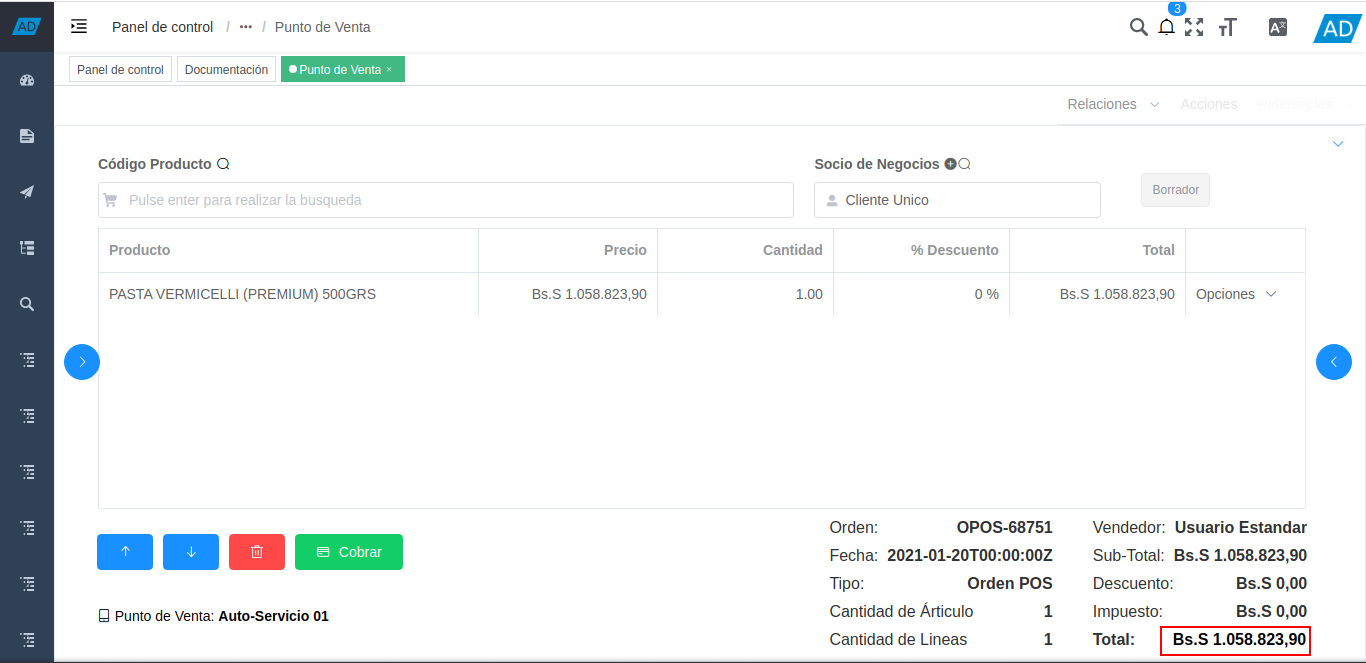 monto total de la orden de venta